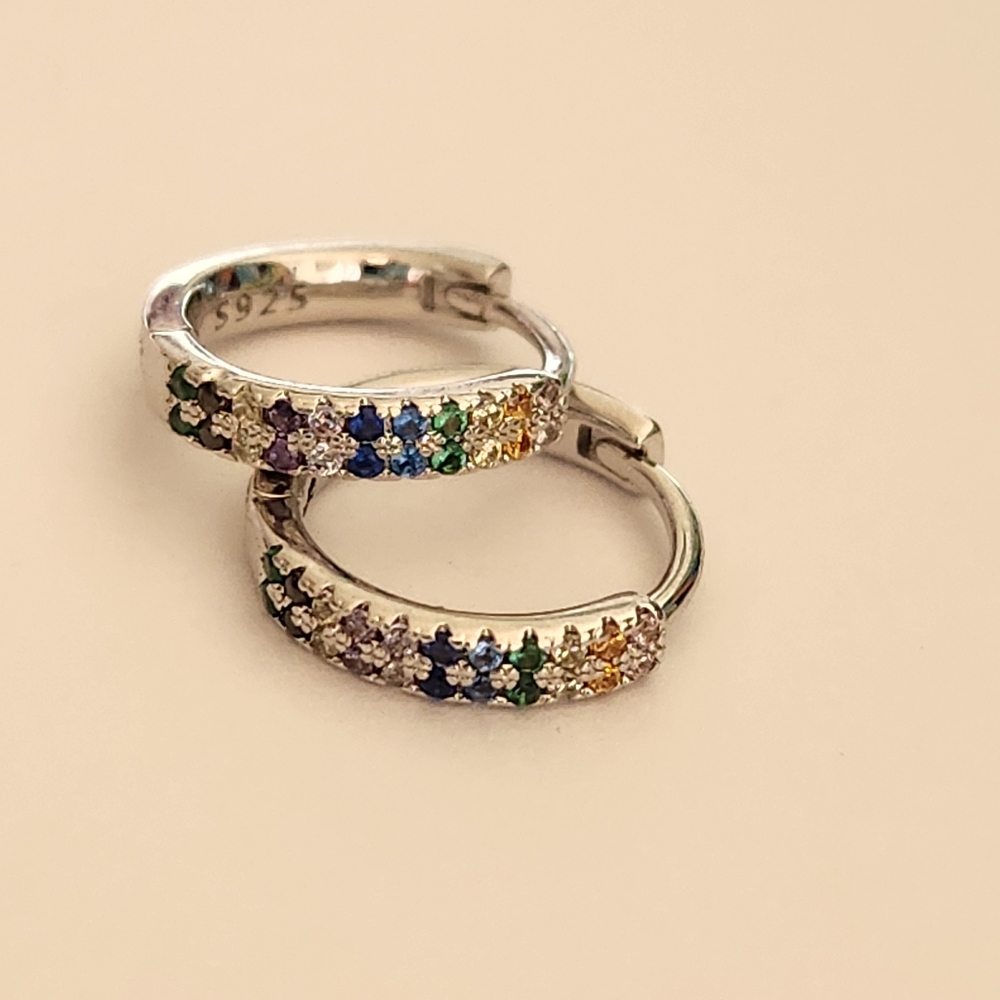 New 925 Silver Multicolored Gemstones Diamond Hoop Earrings for Women